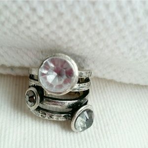 Chunky Pewter and Rhinestone Silver-Toned Ring